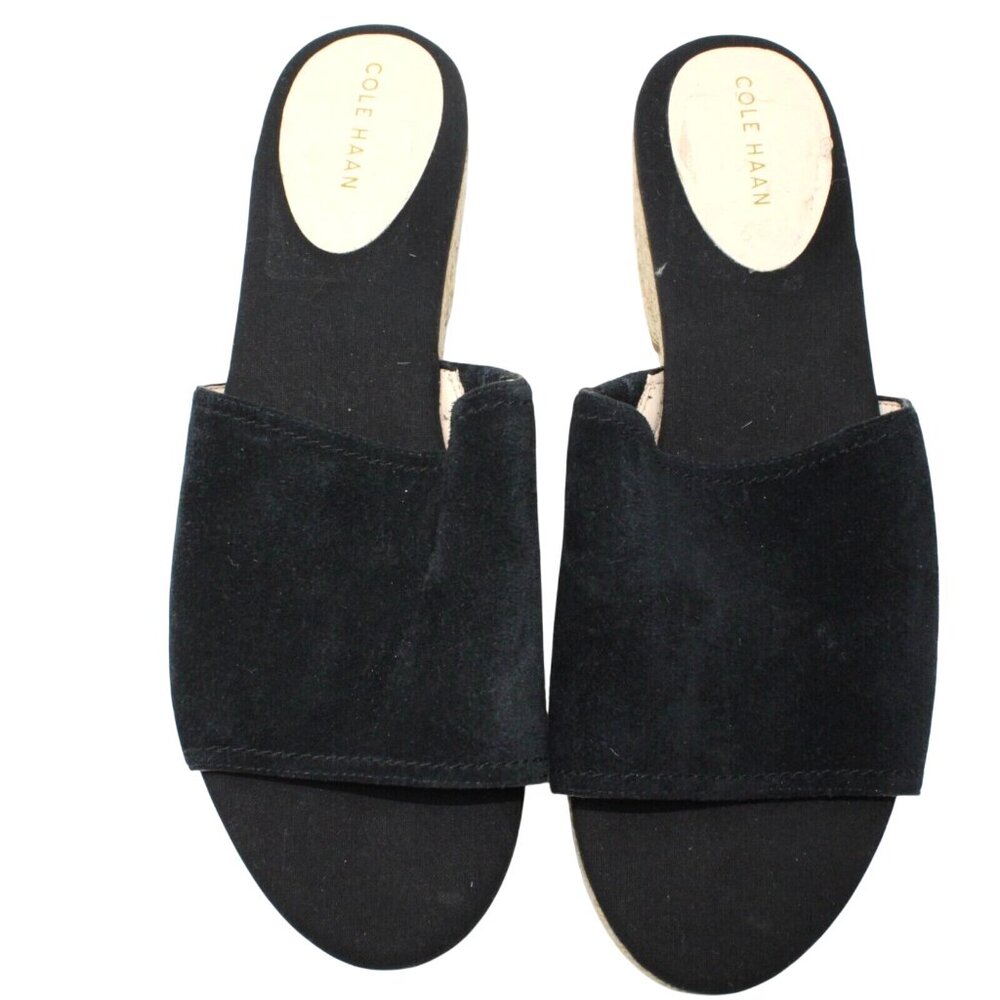 Cole Haan Sandals Womens 9.5 Giselle Espadrille Slide Black Suede Mule W10016 - Picture 10 of 12